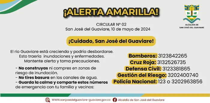 ALERTA AMARILLA, Circular No. 02 - Mayo 10 de 2024 - Cuidado San  Jose del Guaviare