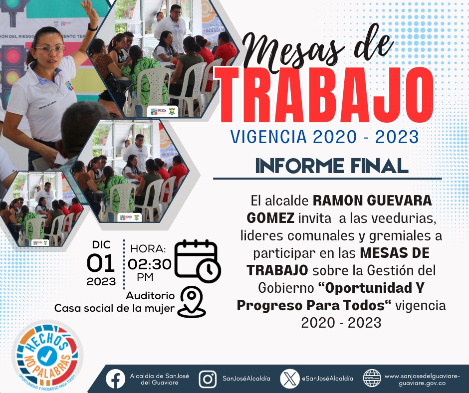 MESAS DE TRABAJO VIGENCIA 2020 - 2023